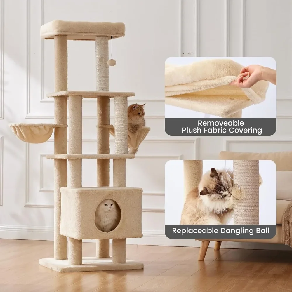 

65in Heavy Duty Cat Tree Tower for Large Cats, Multi-Level Cat Furniture with Replaceable Sisal Scratching Post, Cat Supplies