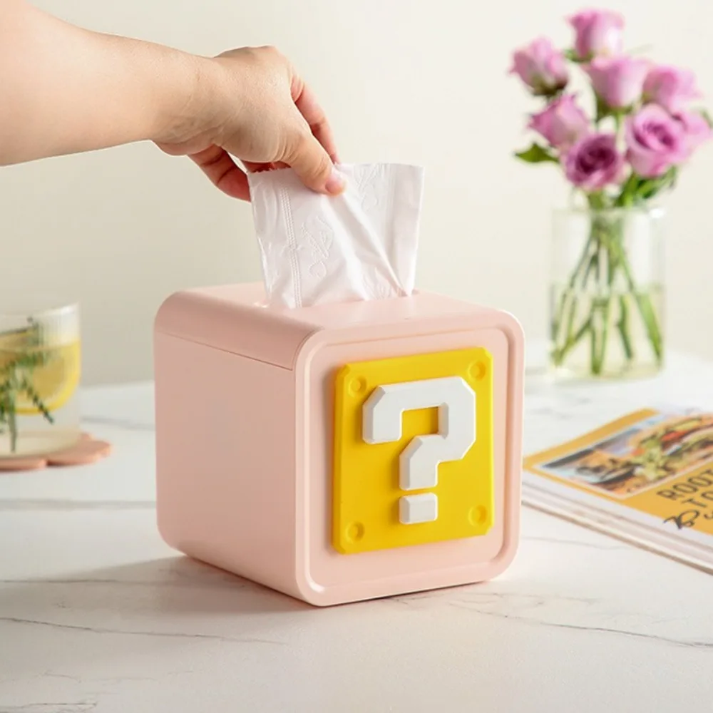 

Minimalist Square Tissue Box Cartoon Dustproof Paper Holder Plastic with Decorative Sticker Tissue Case Living Room