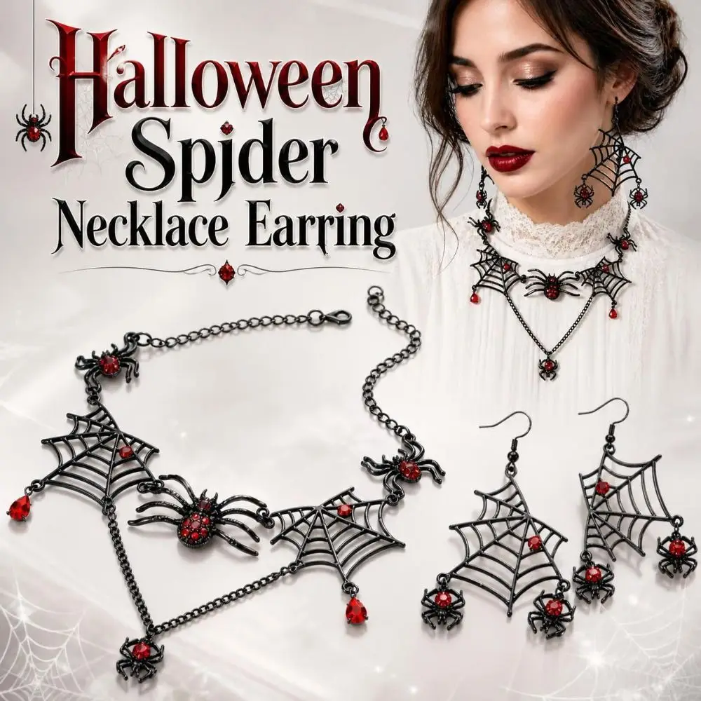 Vintage Rhinestone Halloween Spider Ornate Black-Toned Gothic Jewelry Set Eye-Catching Zinc Alloy Earring Set Cosplay