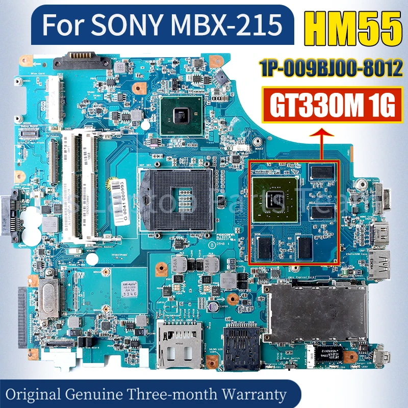 1P-009BJ00-8012 For SONY MBX-215 Laptop Mainboard HM55 GT330M 1G A1765405A 100％ Tested Notebook Motherboard