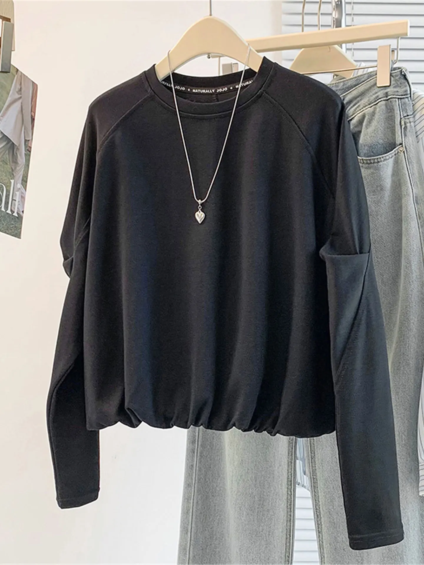 

Свободный длинный свитшот Све, женский осенне-зимний плюс размер, моющийся подол бота, топ с эластичной резинкой на талии, удобный повседневный рубашка...