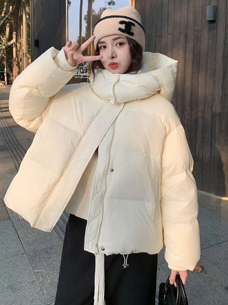 Novinka v zimě, jednobarevná módní parka, dámská zkrácená bunda s tlustým bavlněným prošíváním, dámský kabát - náhled 3