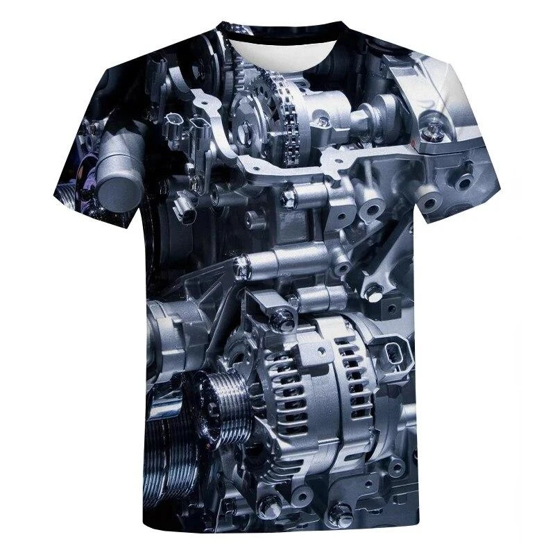 

3D Engine Mechanical Print T Shirt Men Fashion Harajuku Style T Shirt Men Kids Summer Streetwear Casual Short Sleeve Tee Tops