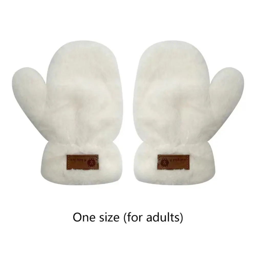 1Pair Women Cute Warm Winter Gloves New Thickened Fluffy White Plush Gloves Velvet Letter Gloves One size