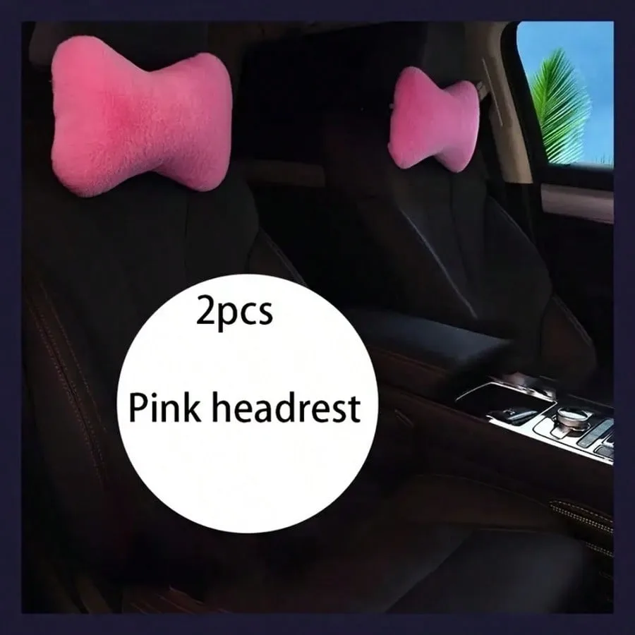 2pcs Luxury Plush Car Neck Pillows, Comfortable Neck Support, Faux Fur Texture, Soft Sponge Padding, Makes Traveling More Comfortable,Car Pillow