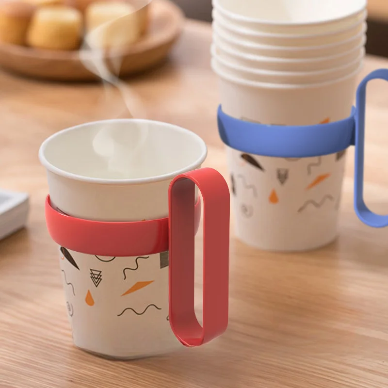 10pc random colors Portable Cup Holders with Handles! Heat-Resistant. Disposable Cup Stand for Home & Office,Durable Plastic