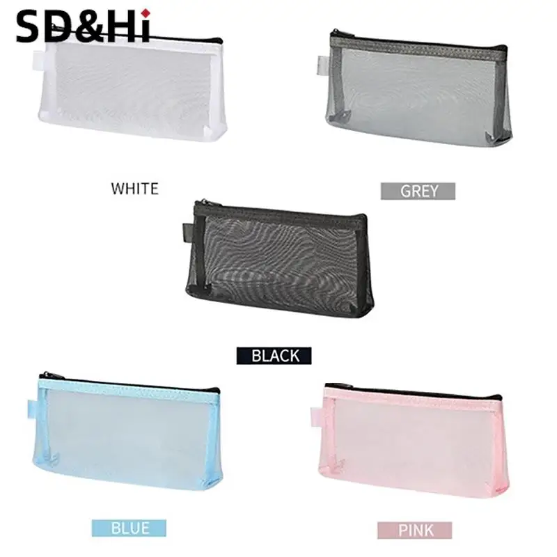 1Pc Simple Transparent Portable Mesh Pencil Case Pen Bag Office Student Pencil Cases School Supplies Pen Box Bill Storage Bag