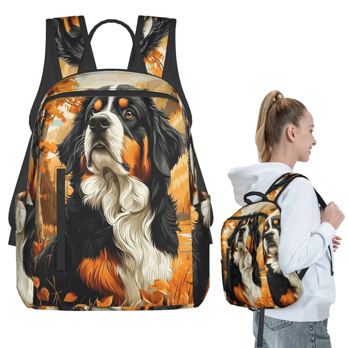 Bernese Mountain Dog In Autumn Backpack Student BookBag Children School Bag Computer Shoulder Bags Men Women