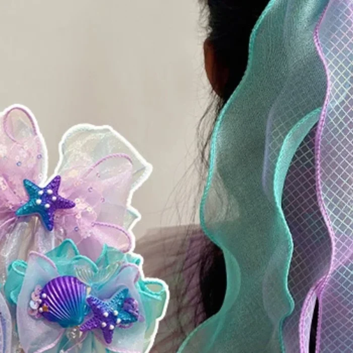 

Головной убор «Русалка», детский бант принцессы, заколка для волос, плавающая пряжа для девочек, плетеная заколка для волос, аксессуар для волос «Русалка Девы»