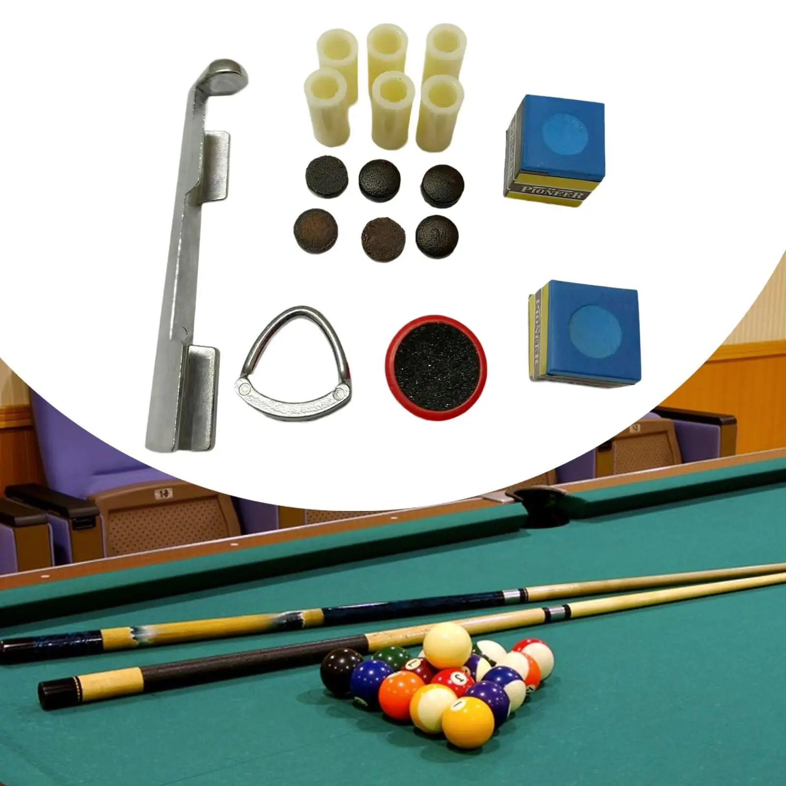 Pool Cue Repair Tip Kit Snooker Cue Repairs Kit Cue Ferrules, 1x Scuffer, Metal Cue Clamp Cue Tips, Repair Billiard Pool Kit