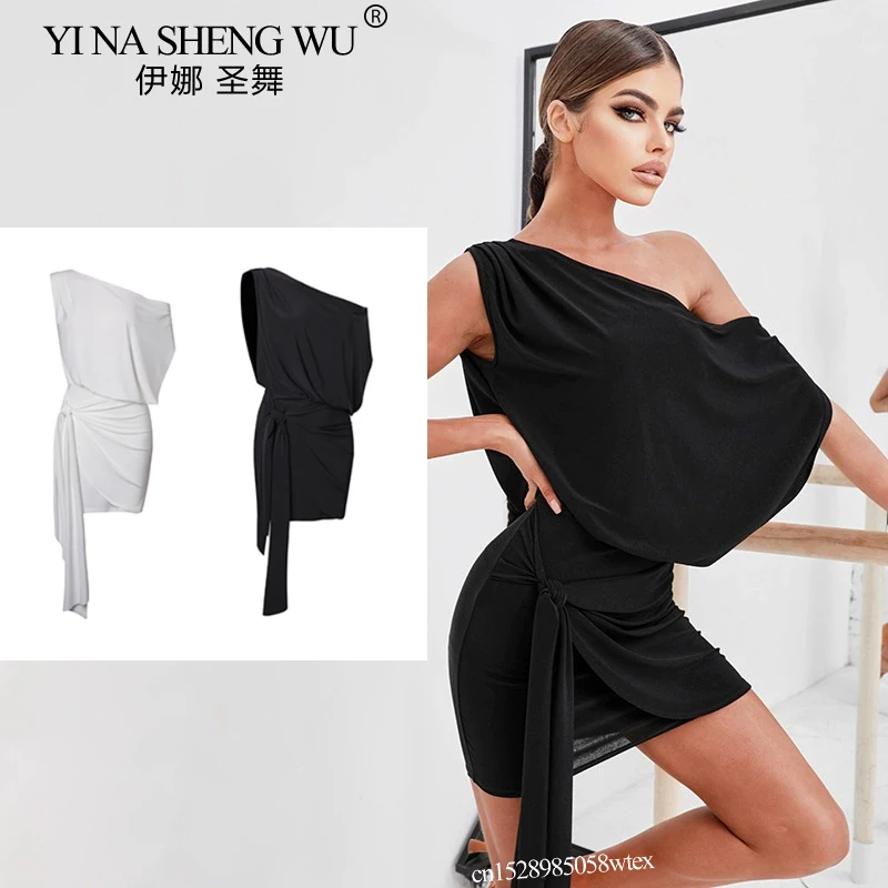 فستان رقص لاتيني للسيدات مثير بحمالات كتف قطرية فستان غير متماثل احترافي للرقص اللاتيني السالسا رومبا ملابس ممارسة الرقص