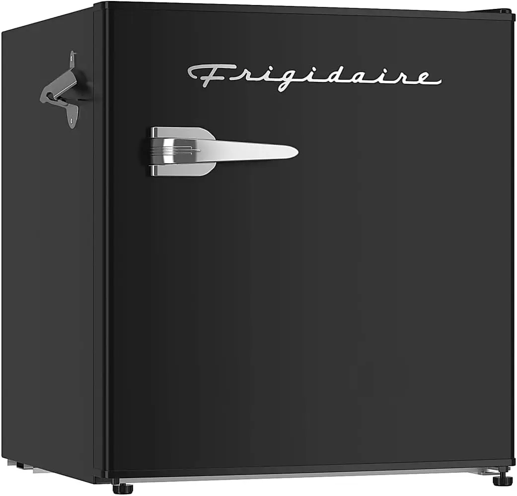 

Black Retro Mini Fridge - 1.6 Cu Ft, Energy Saving, Adjustable Thermostat, Side Bottle Opener - Perfect for Dorm, Office, RV