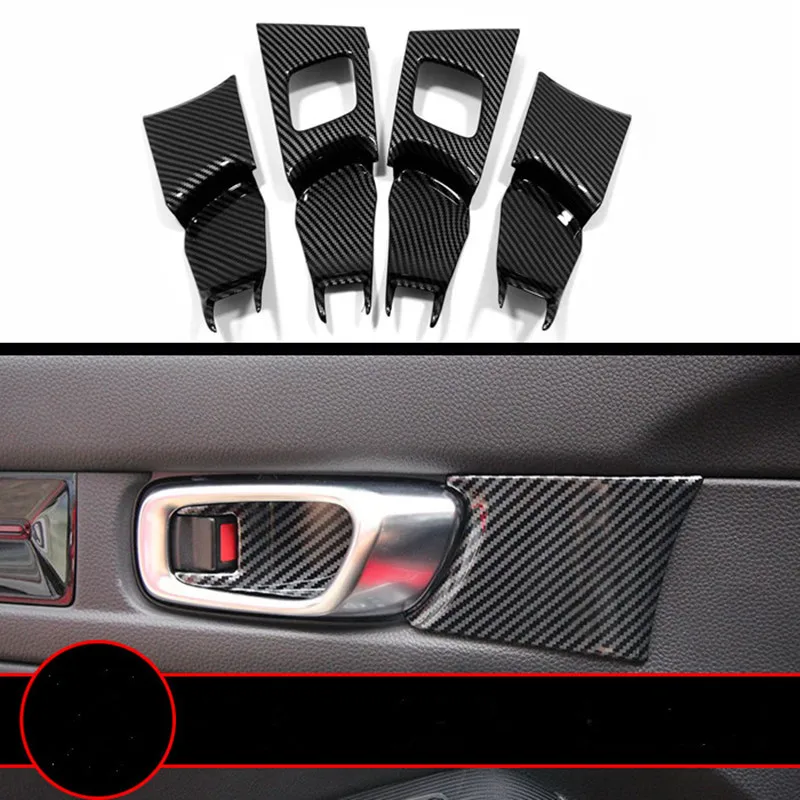 Para honda civic 11th gen 2022 2023 fibra de carbono porta interior alça tigela capa guarnição estilo do carro acessórios