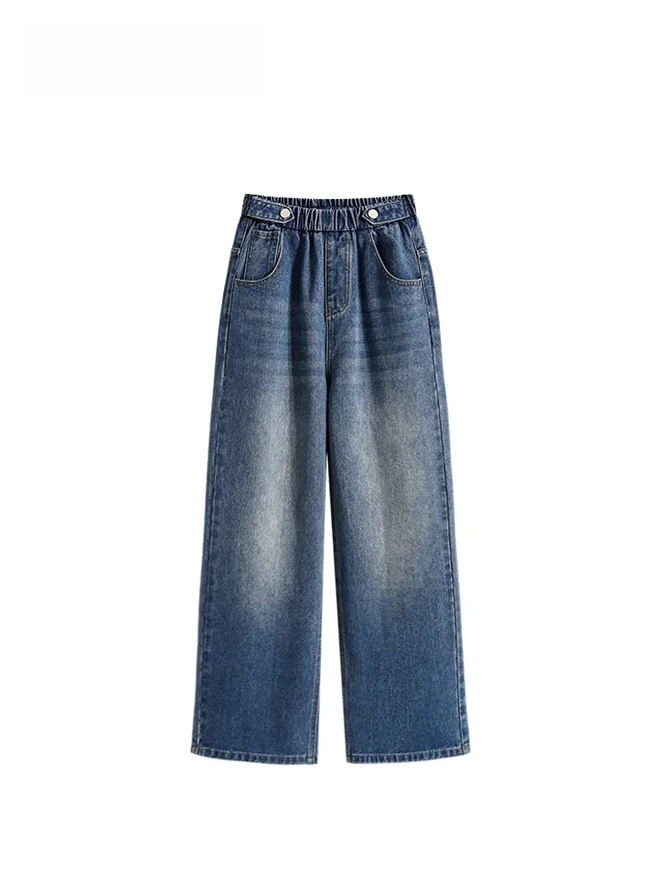 

High Waist Straight Leg Jeans Women's plus Size Conceal Meat Slimming Loose Trousers Spring New Style Casual Cotton Blend