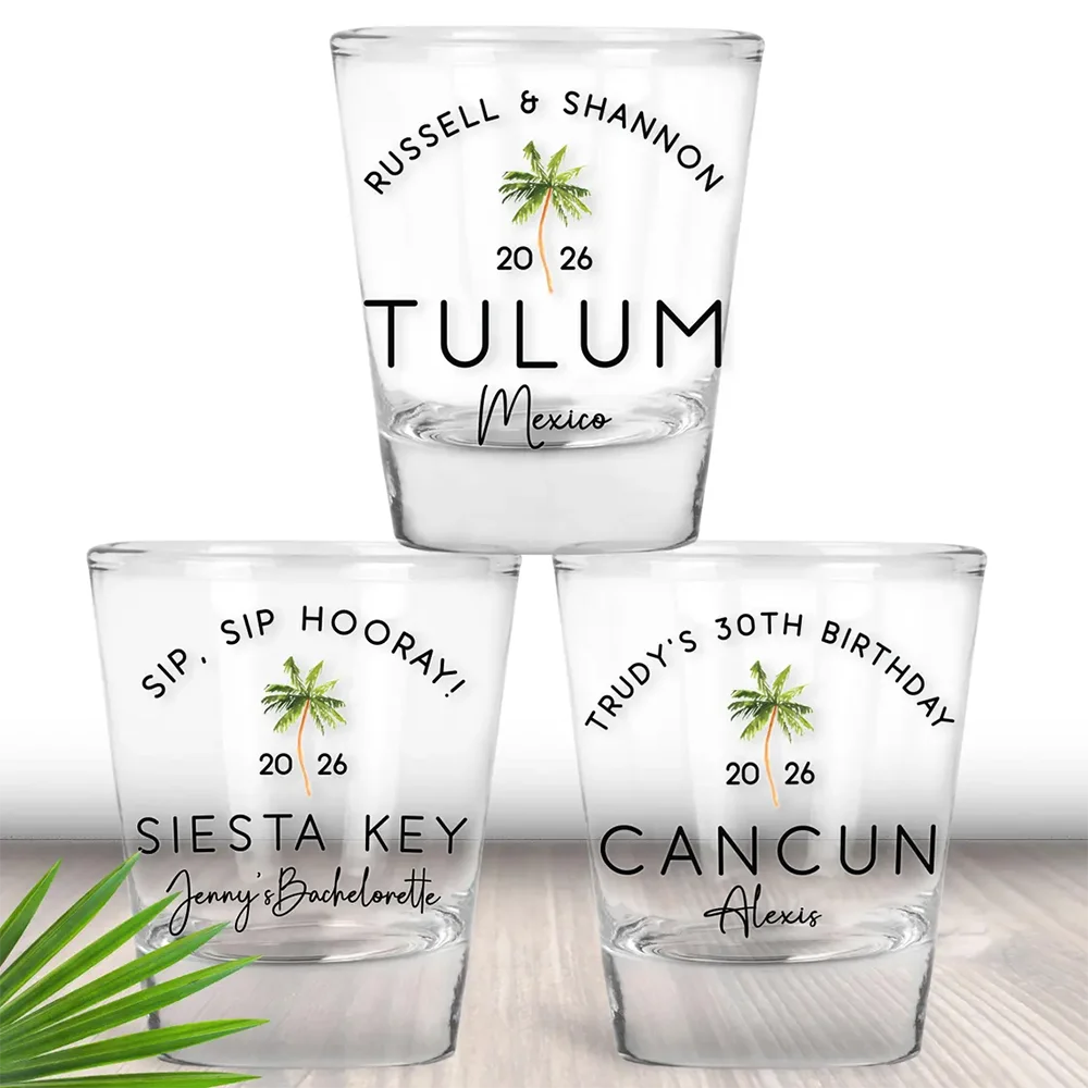 Custom Palm Tree Pattern Shot Glasses Personalized Tropical Drink Cups Party Favors For Beach Bachelorette Birthday Celebration - view 3