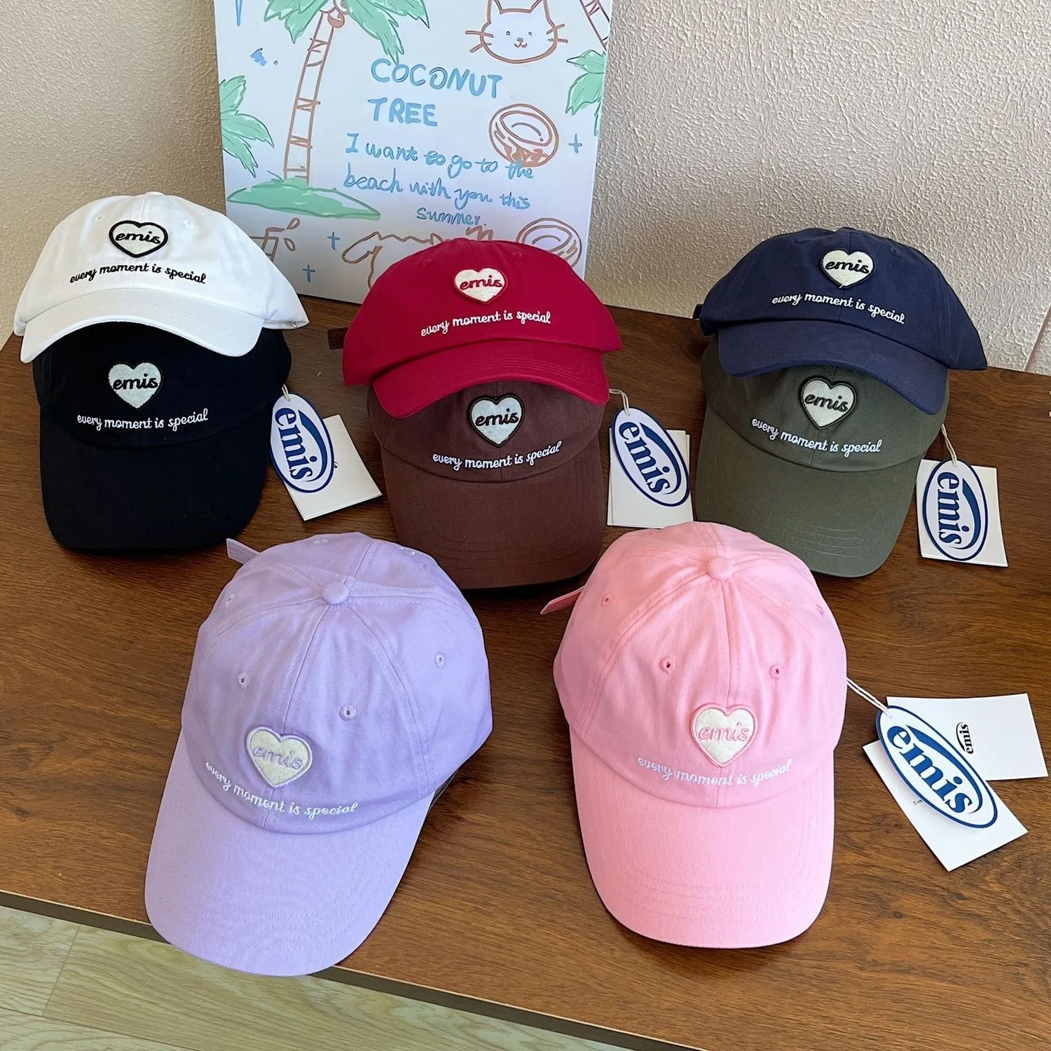 emis Baseball Cap Heart Soft Top Peaked Cap Retro All-match Sun Hat Unisex Daily Outdoor Sports Travel Wear Casual Hats