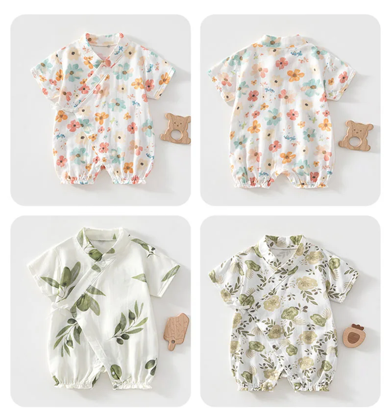0-24M Baby Flower Rompers 2026 Summer Thin Loose Toddler Girls Jumpsuit Sweet Boys One Piece Leaves Infant Ventilate Clothes