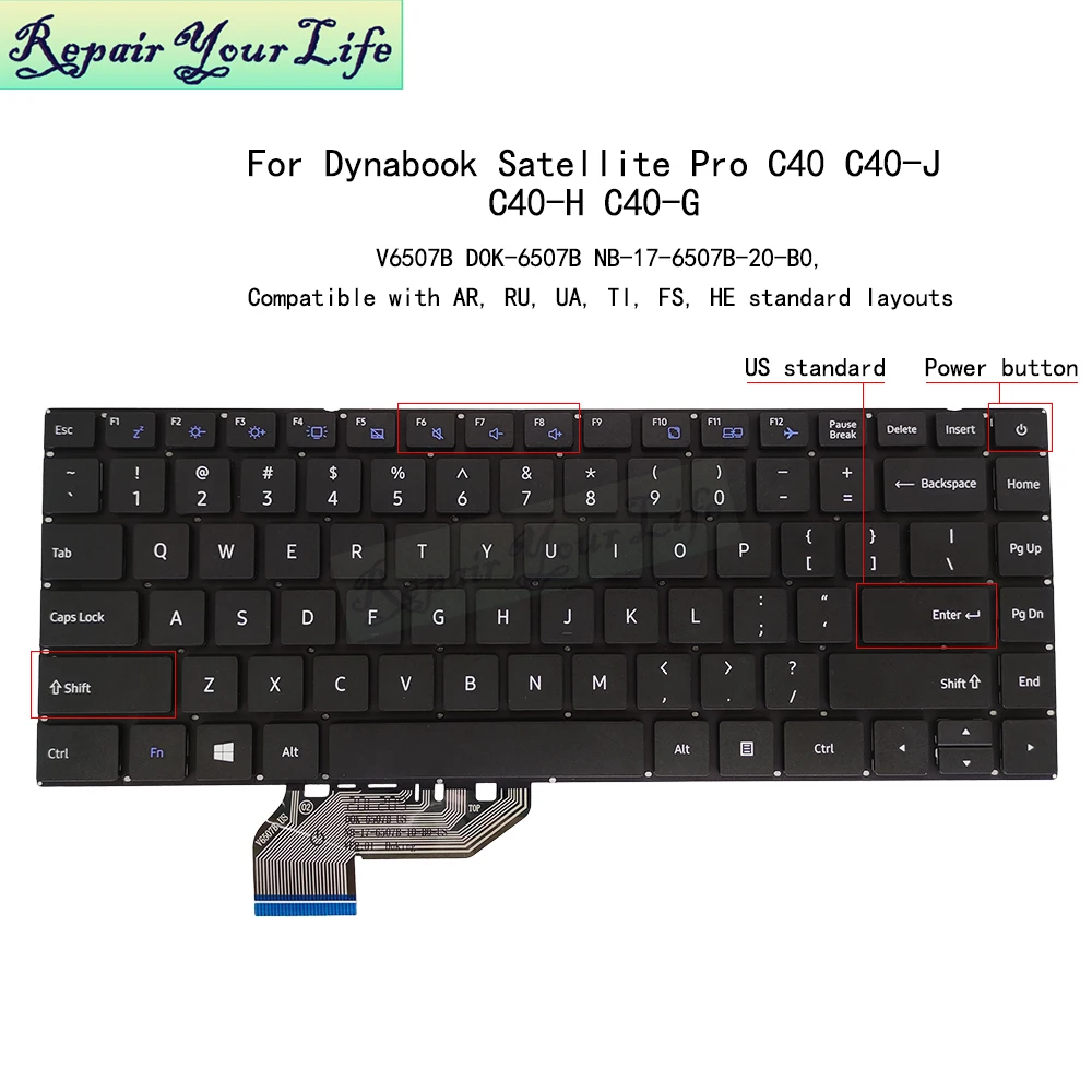 

US UK Latin Keyboard for Dynabook Satellite Pro C40 C40-J C40-H C40J-14250 USA English Laptop Keyboards V6507B D0K-6507B New