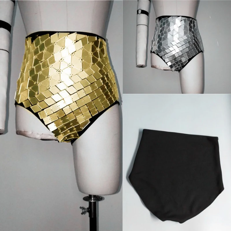 Gold Silver Sequins Pole Dance Shorts Women Mirrors High Waist Panties Stage Dj Ds Festival Outfit Gogo Dancer Costumes XS3742