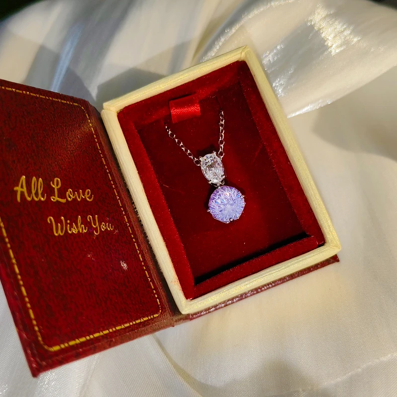 925 Sterling Silver Dahlia Cut High Carbon Diamond Pendant Necklace Birthday Party Anniversary Fashion Gift