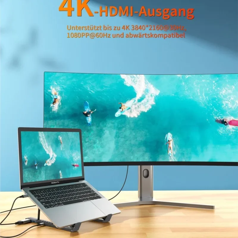 Imagem -03 - Suporte para Laptop com Usb c 3.1 Hub Usb 3.0 em 4k Hdmi sd tf Leitor de Cartão Portátil Ajustável para Macbook Notebook Alumínio