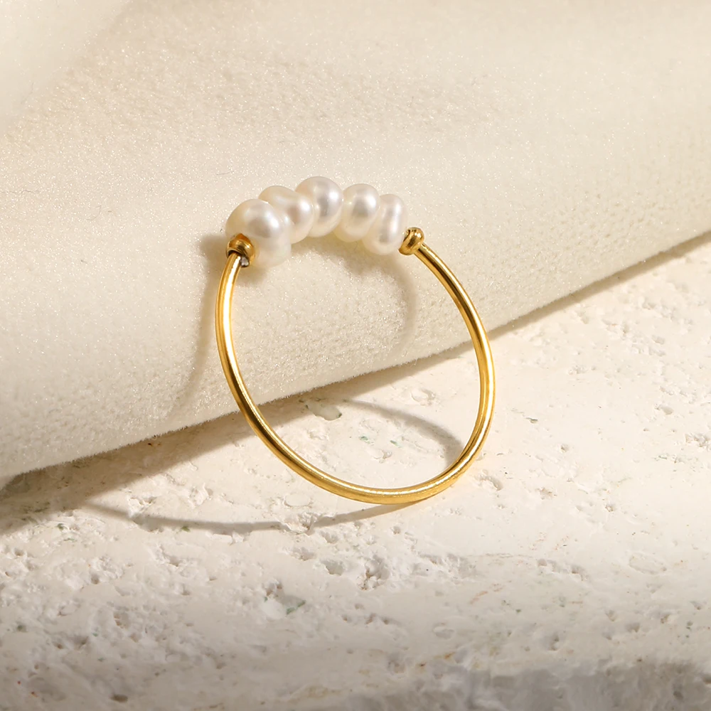 E.B.belle Gold Plated Stainless Steel Freshwater Pearls Rings For Women accesorios para mujer bagues acier inoxydables femmes