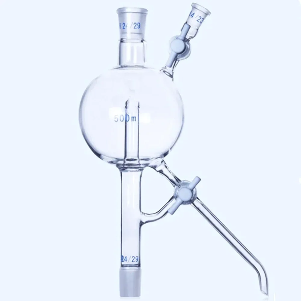 250/500/1000ml 24/29 Joint Boro. Glass Solvent Distillation Bottle Head  With Two PTFE Stopper Lab Glassware Chemical Experiment