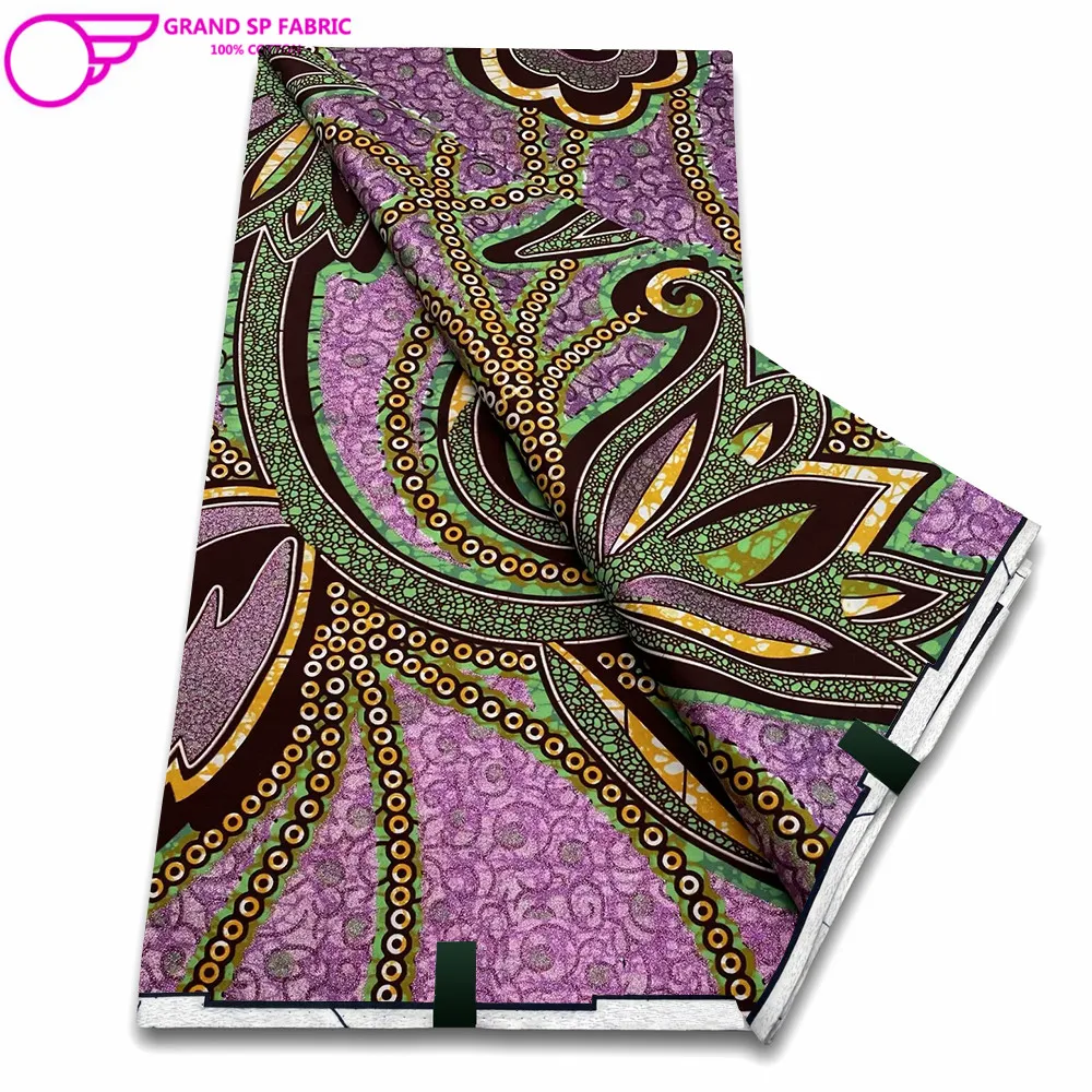 Grand Super Fabric 100% Cotton African Wax Fabric High Quality Wax Print Ankara Fabric For Sewing 6yards Women Fabric FF-89