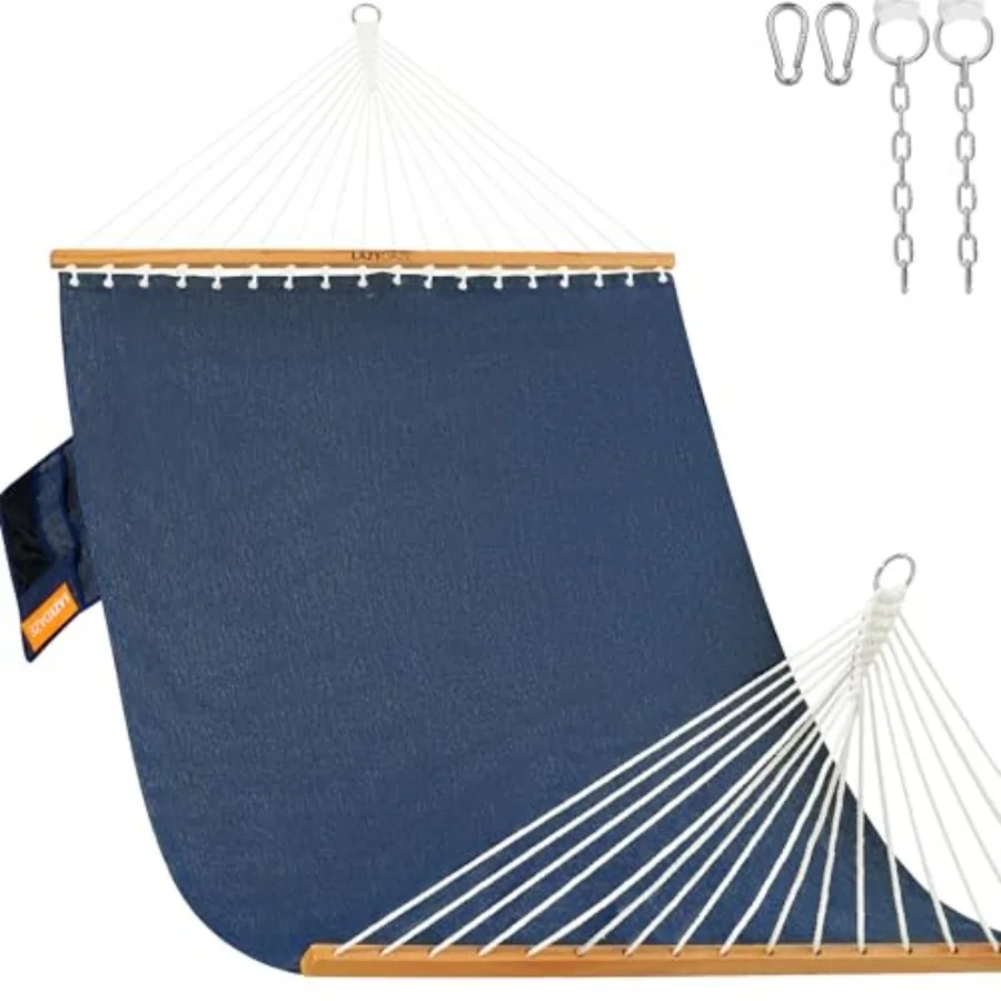 

Outdoor hammock with olefin fabric, heather navy, quick-dry 450 lbs capacity, includes spreader bar and side pocket