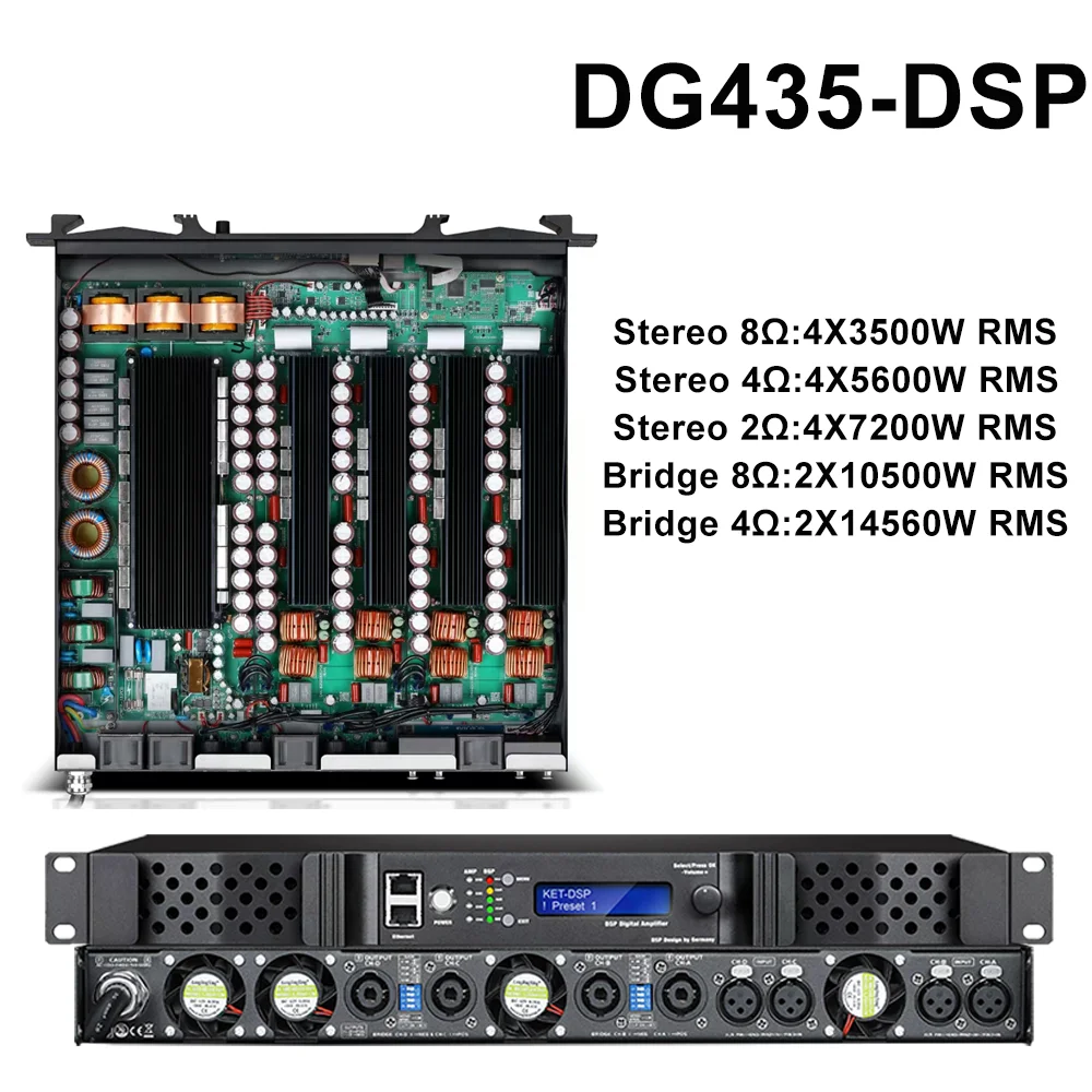 ShennDare DG435 Professional DSP Digital Power Amplifier 4x7280W 2ohm Stable Operation with FIR Audio Processing 4x3500W 8OHM