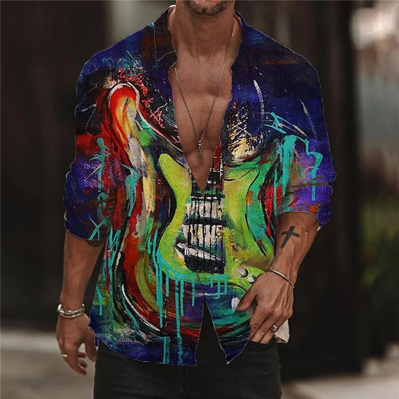 2023 fashion new music notation graffiti super cool street outdoor men\'s jacket lapel shirt clothing clothing S—6XL