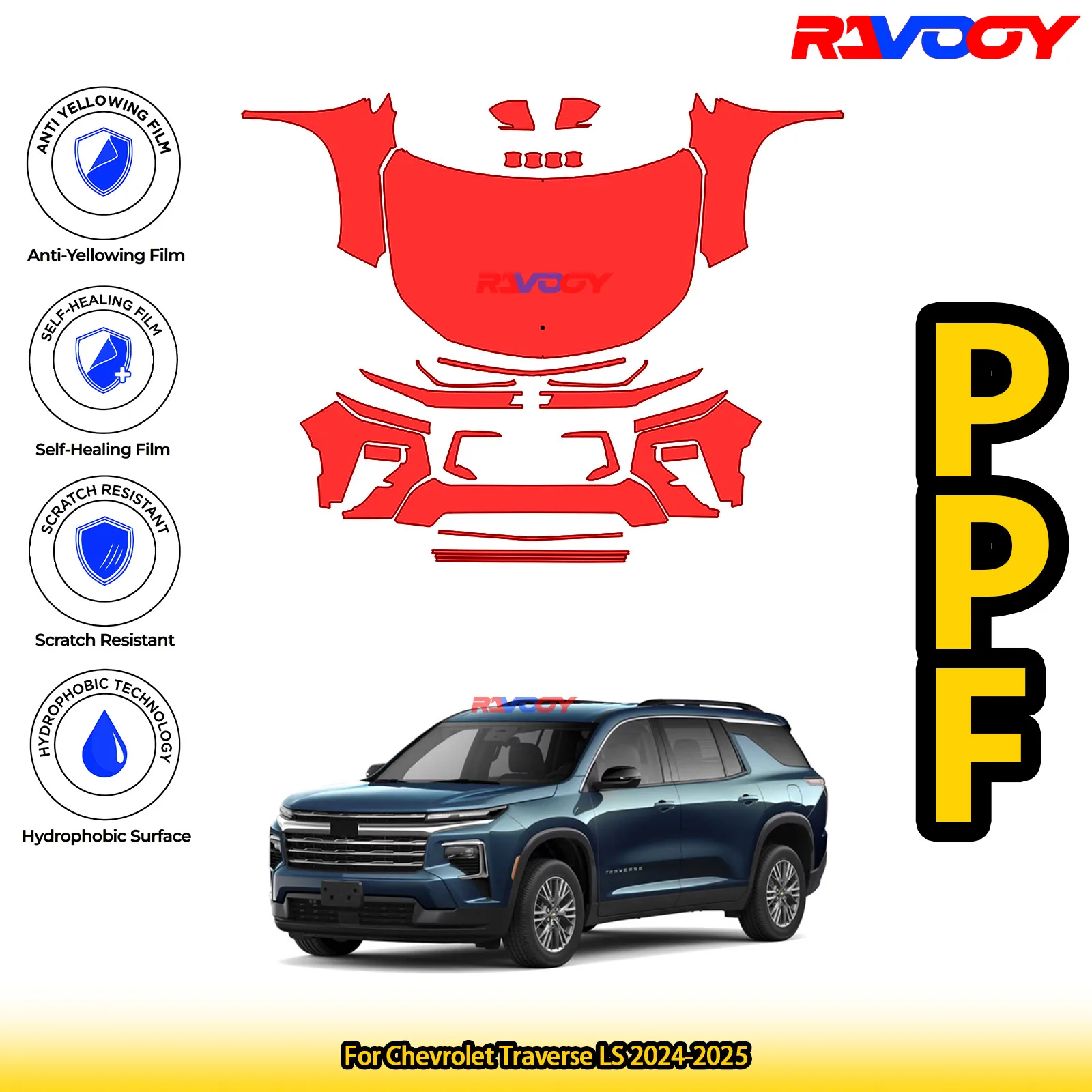 

Для Chevrolet Traverse LS 2024-2025 глянцевая матовая черная предварительно вырезанная передняя защитная пленка PPF комплект