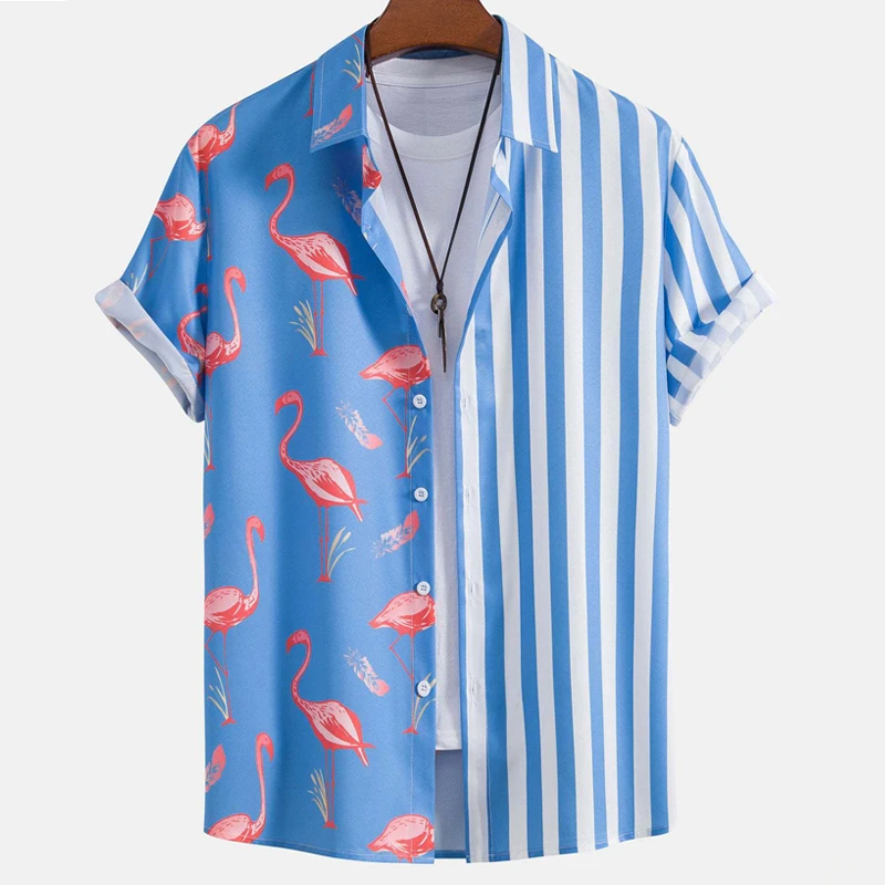 

3D Printed Patchwork Men's Shirt Short Sleeved Hawaiian Beach Top Summer Fashionable Casual Men's Shirt