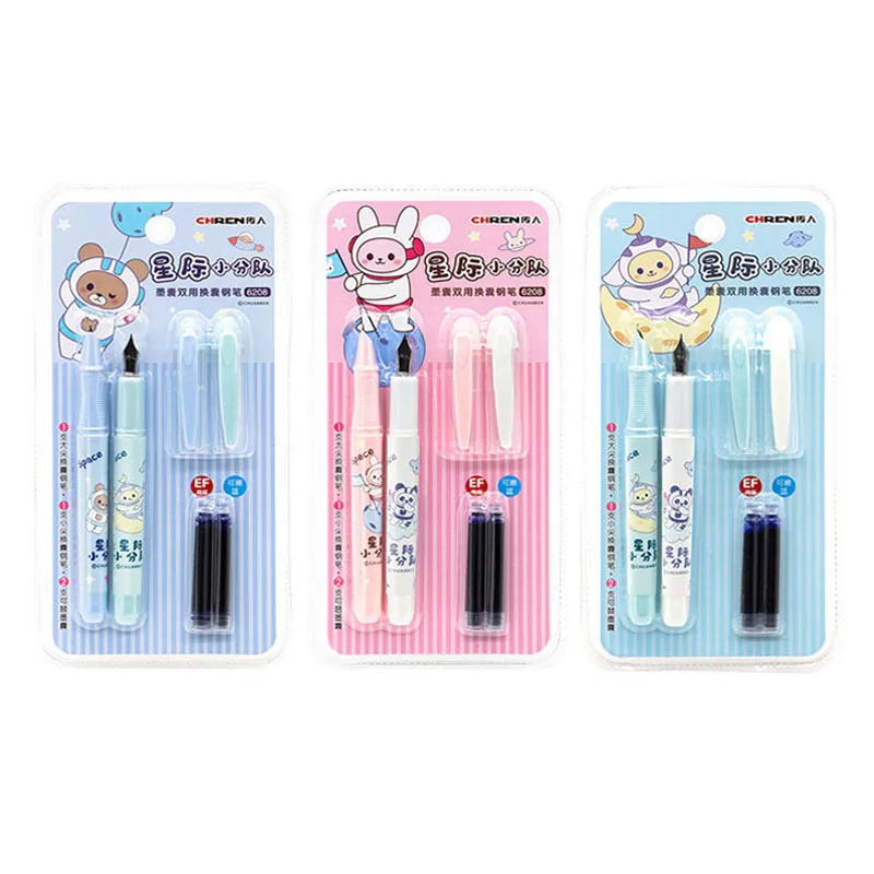 Kawaii 2 Pen +2 Ink Erasable Fountain Pen Kids Stationery Ink Cartridge Gift Set 0.38/0.5mm Writing School Pens Office Supplies