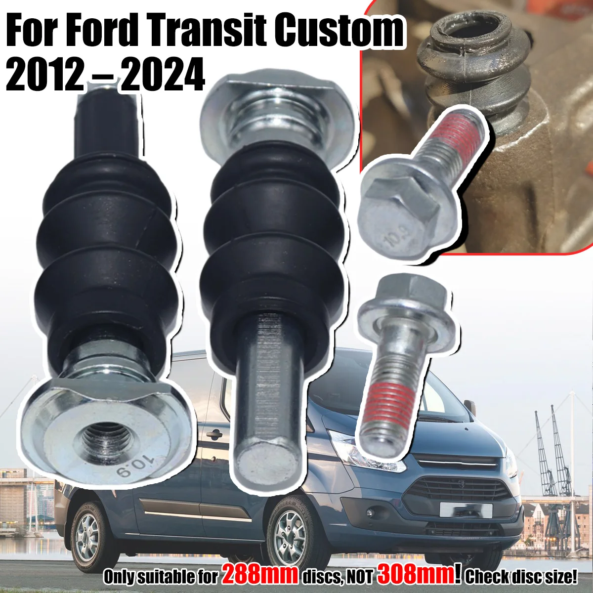 Rear Brake Caliper Slider Guide Pins Bolt Kit For Ford Transit Custom 2012 - 2024 Left Right Disc Housing Bellows Sleeve Bushing