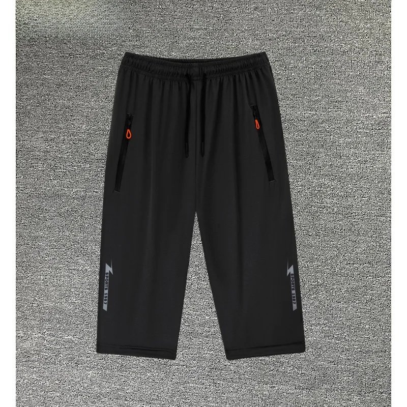 Pantaloni estivi casual in seta di ghiaccio Qui Dry a sette piedi Pantaloni sportivi da uomo larghi taglie forti Pantaloni casual a gamba dritta a metà polpaccio