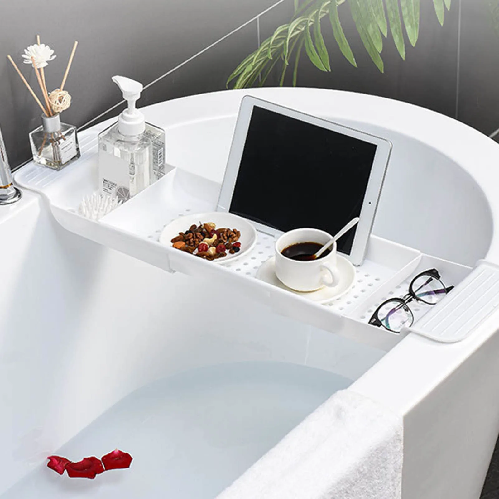 Bath  Tub Table Bathtub Tray Stable Placement Expandable Plastic Material Draining Design Bath  Tub Table for Bathroom