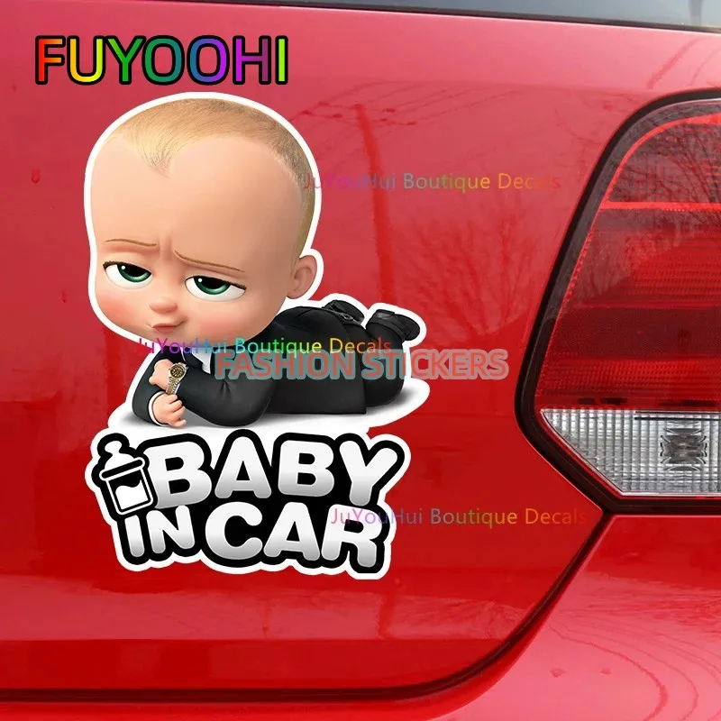 FUYOOHI Funny Decal Boy Son Baby in Car Cartoon Funny Baby on Board Stickers Bumper Rear Window Decals