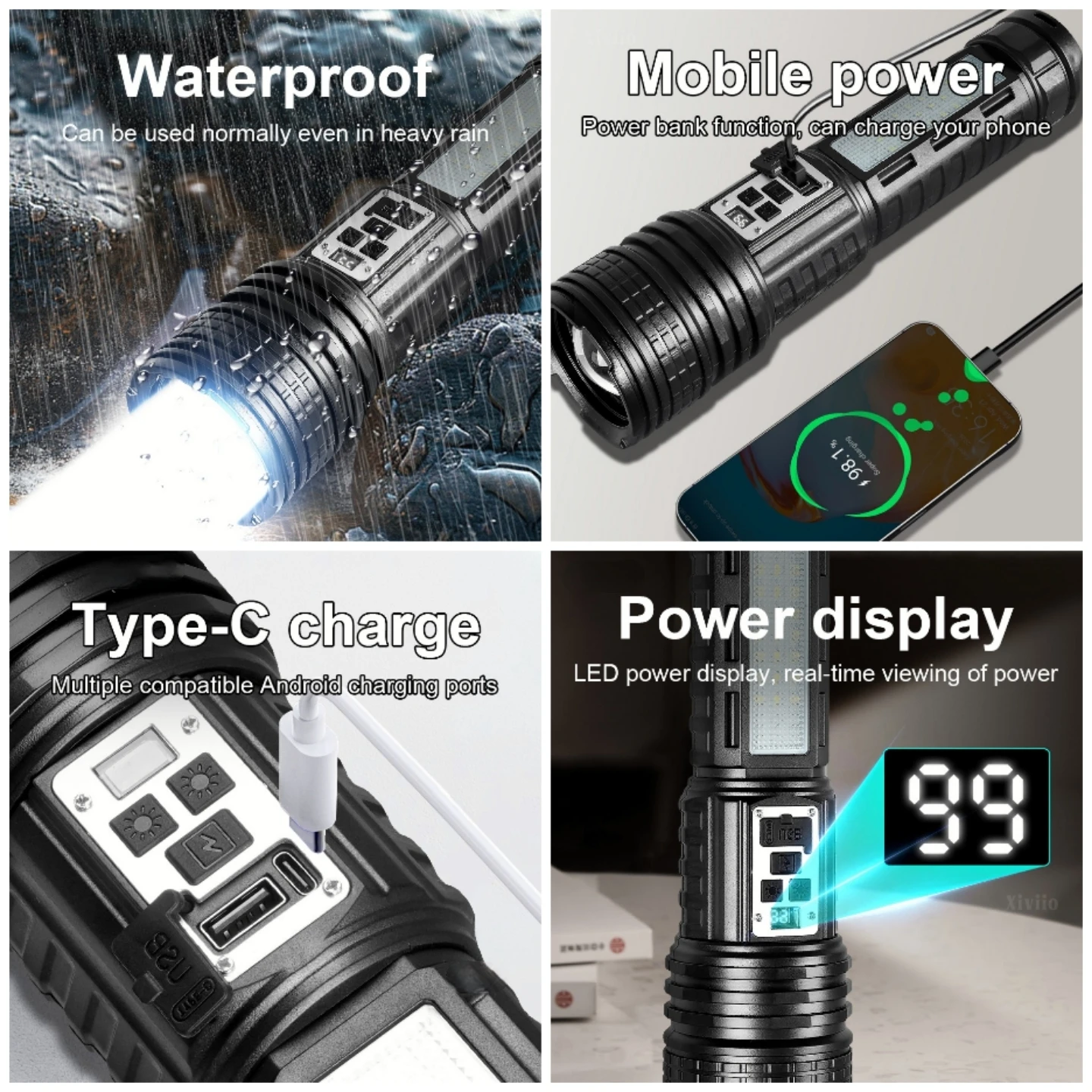 High Power Rechargeable Led Flashlight Super Big Flashlights 14 Modes with COB Multi-functional High-lumen Torch Outdoor Fishing