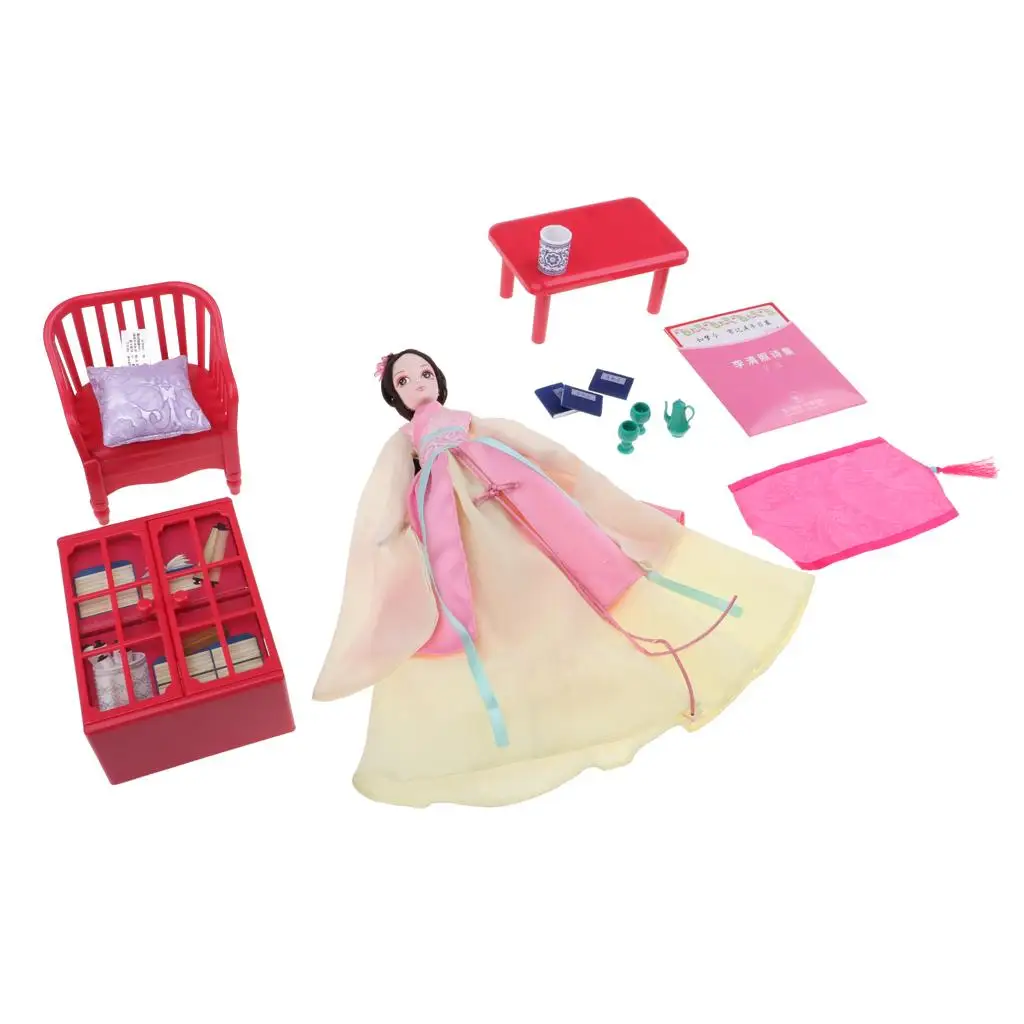 Brinquedo cosplay infantil de 11 polegadas, mini sala de estudo antiga chinesa