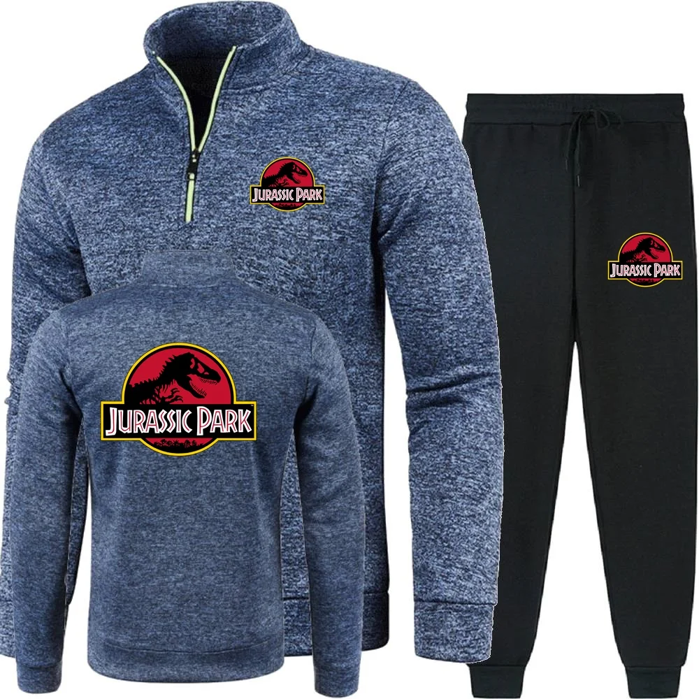 Picture 6: JURASSIC PARK Dinosaur World Graphic Men 2Pcs Sets Hoodies Pants Two Pieces Sets Sweatshirts Half Zipper Soft Fleece Turtleneck