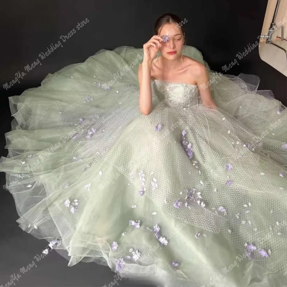 

Elegant Light Green Princess Wedding Dresses A Line Photoshoot Appliques Shiny Tulle Bridal Gown Customized Vestidos Novias Boda