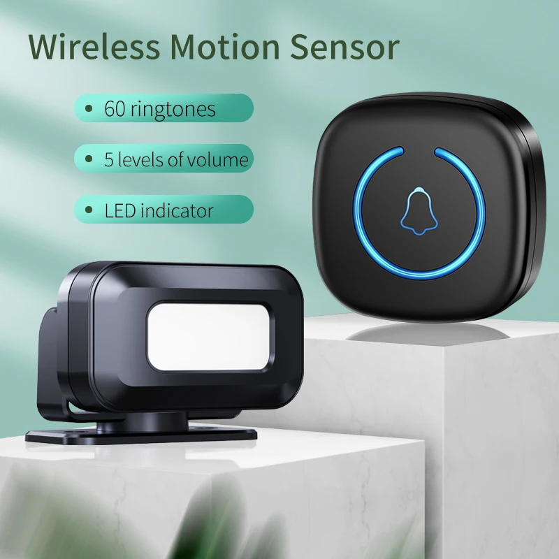 CACAZI IR Wireless Motion Sensor LED Light Motion Detector Alarm Chimes 1000FT Range 60 Ringtones Security Alert Monitor System