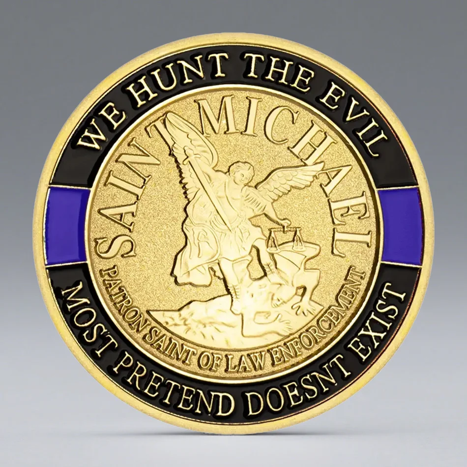 Blue Flag Commemorative Coin Military Challenge Coins Patron Saint Michael Creative Badge Collection Veteran Medal