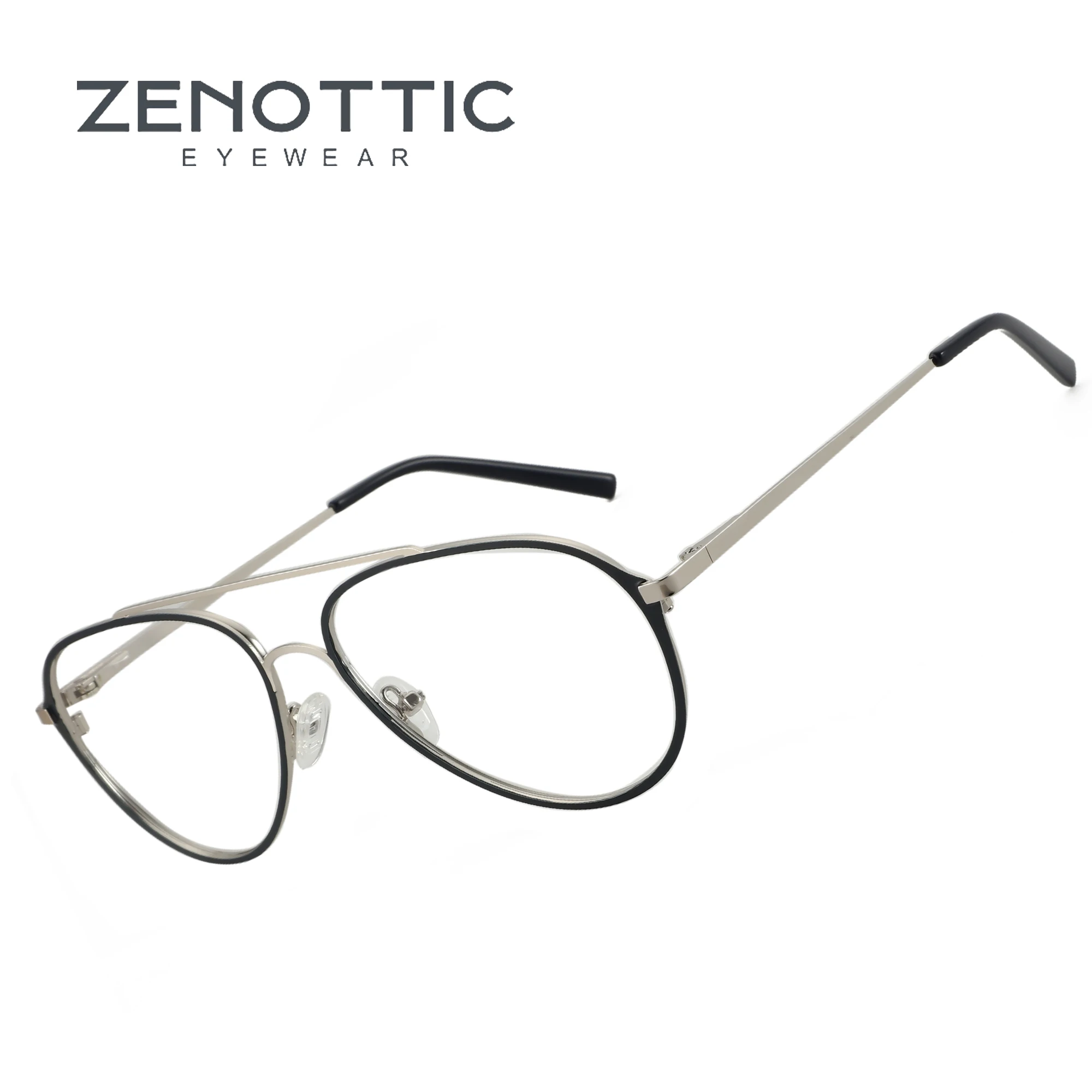 Zenottyczne nowe modne okulary optyczne podwójny mostek okulary męskie Ultra-metali lekkich okulary bez recepty F3106