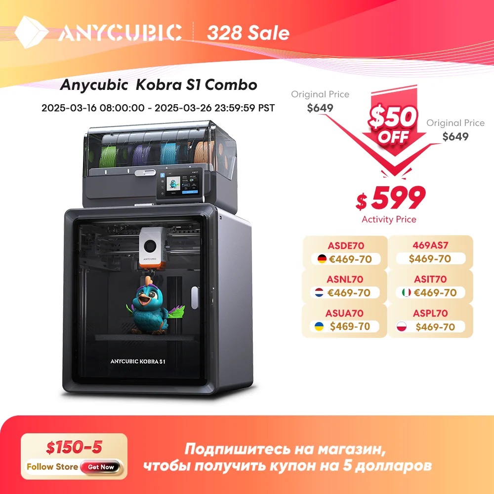 Anycubic Kobra S1 Combo Multi-Color 3D Printer High Precision Core XY Stable Structure Ultra-Quiet Max Speed 600mm/s 3D Printer