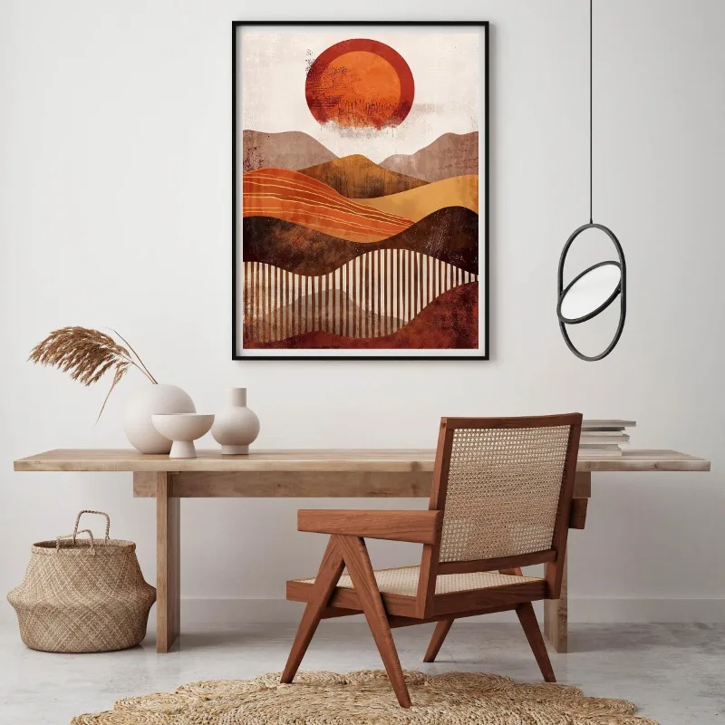 Abstract Sunscapes Canvas Print Spiral Sun & Eclipse Sunset Dunes Geometric Line Art Wall Decor for Living Room Bedroom Office