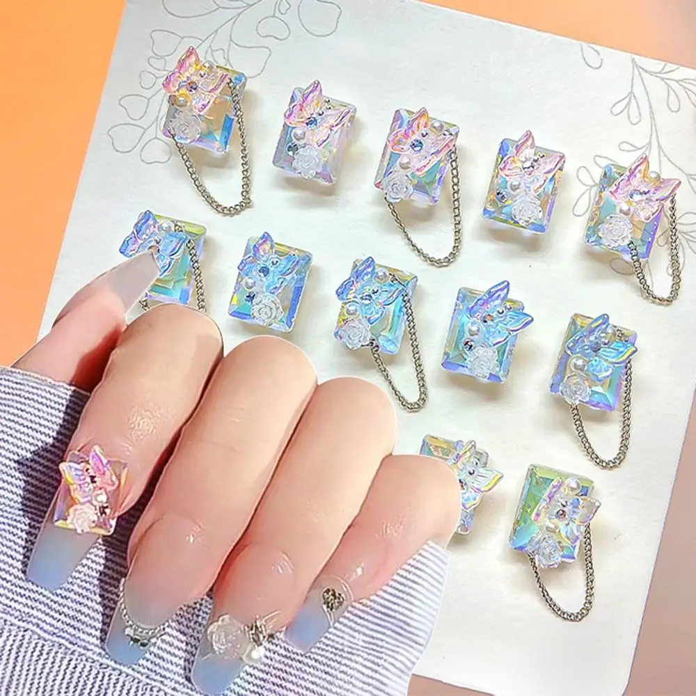 High Quality Ice Blue 3D Manicure Jewelry Nail Charms Butterfly Nail Studs Fashion Chain Crystal Nail Rhinestones Women