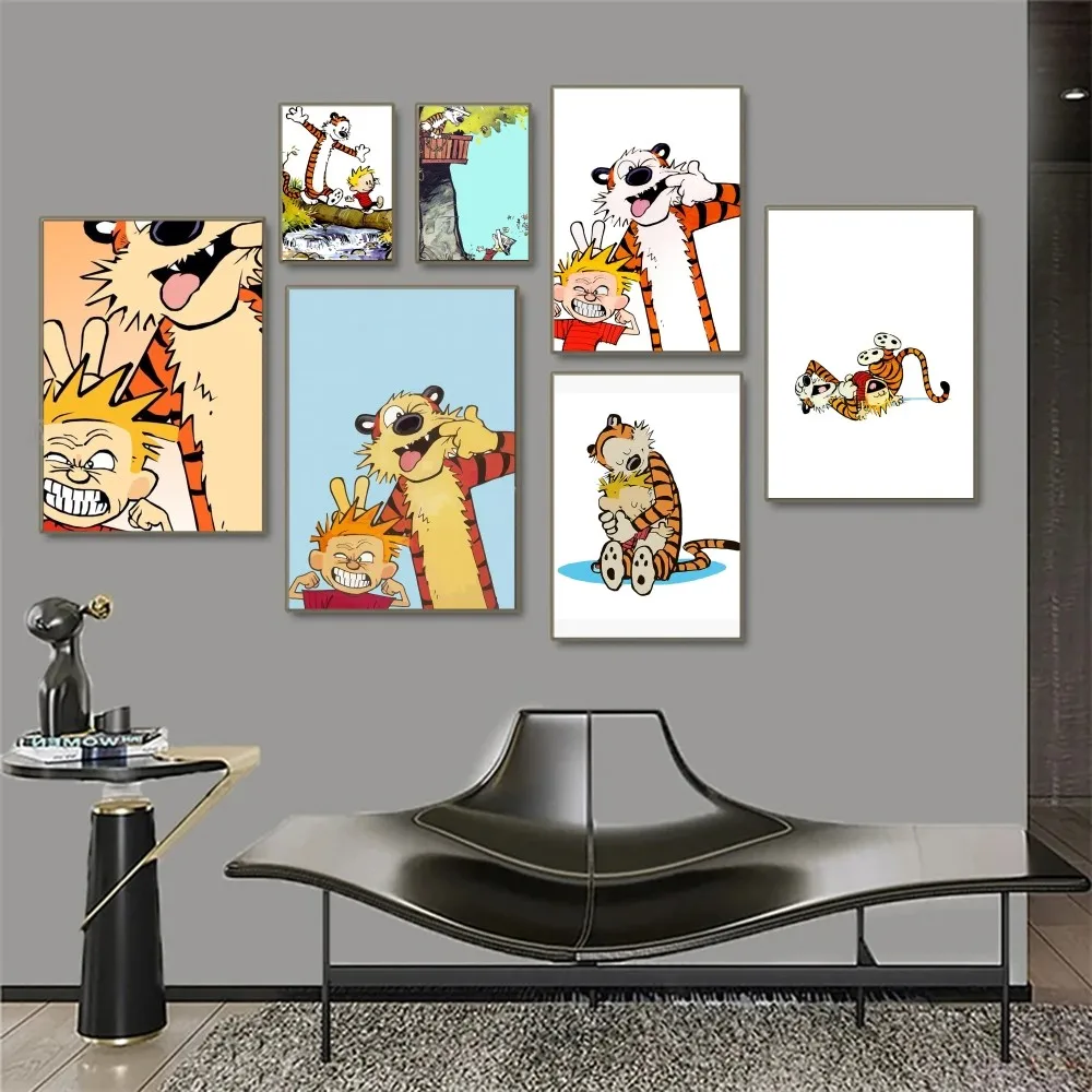 1pc Funny Calvin And Hobbes Self-adhesive Art Poster Waterproof Paper Sticker Coffee House Bar Room Wall Decor