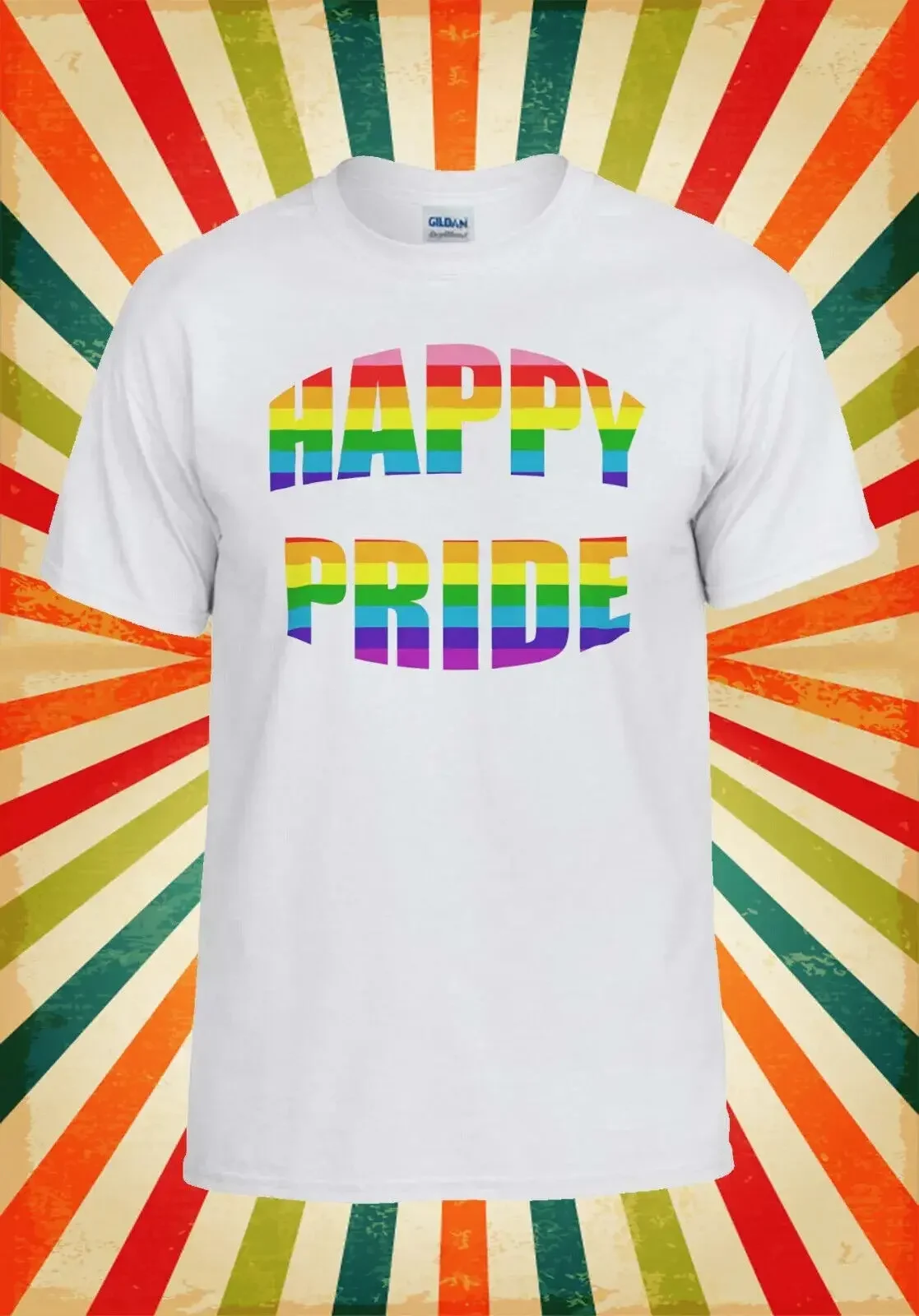 HAPPY PRIDE LGBT Gay Parade Rainbow Flag Pride Funny Unisex T Shirt